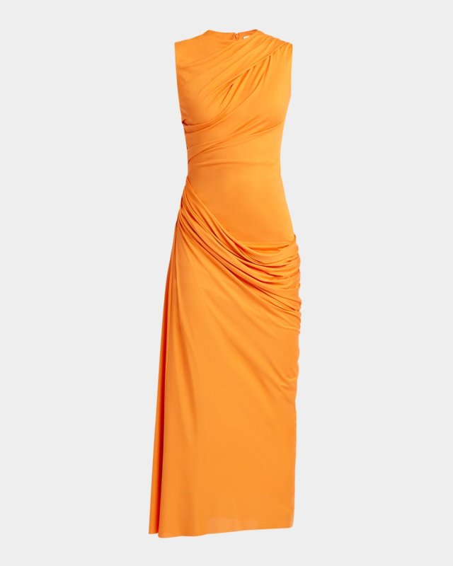 Sleeveless Draped Silk Jersey Midi Dress